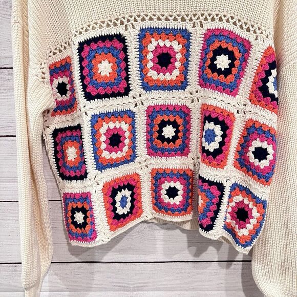 Sadie & Sage Floral Granny Crochet Sweater Relaxed Retro Contemporary Small - Picture 5 of 9
